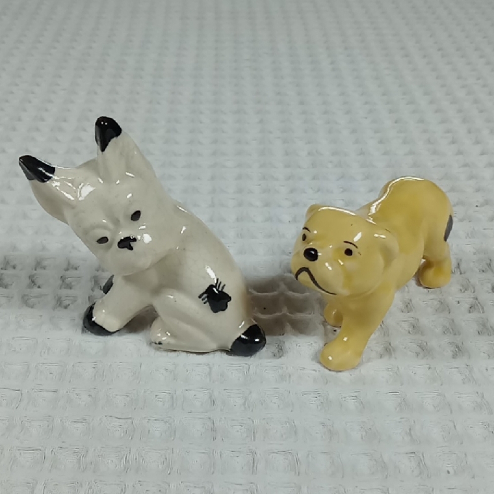 Vintage MCM Ceramic Dog Figurines Set Boxer And Frenchie